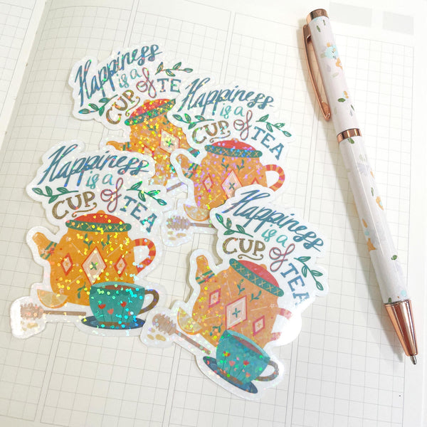 Die Cut Sticker: Happiness is a Cup of Tea