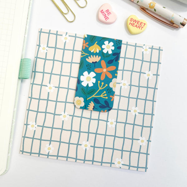 Bookmark Card: Floral on Teal