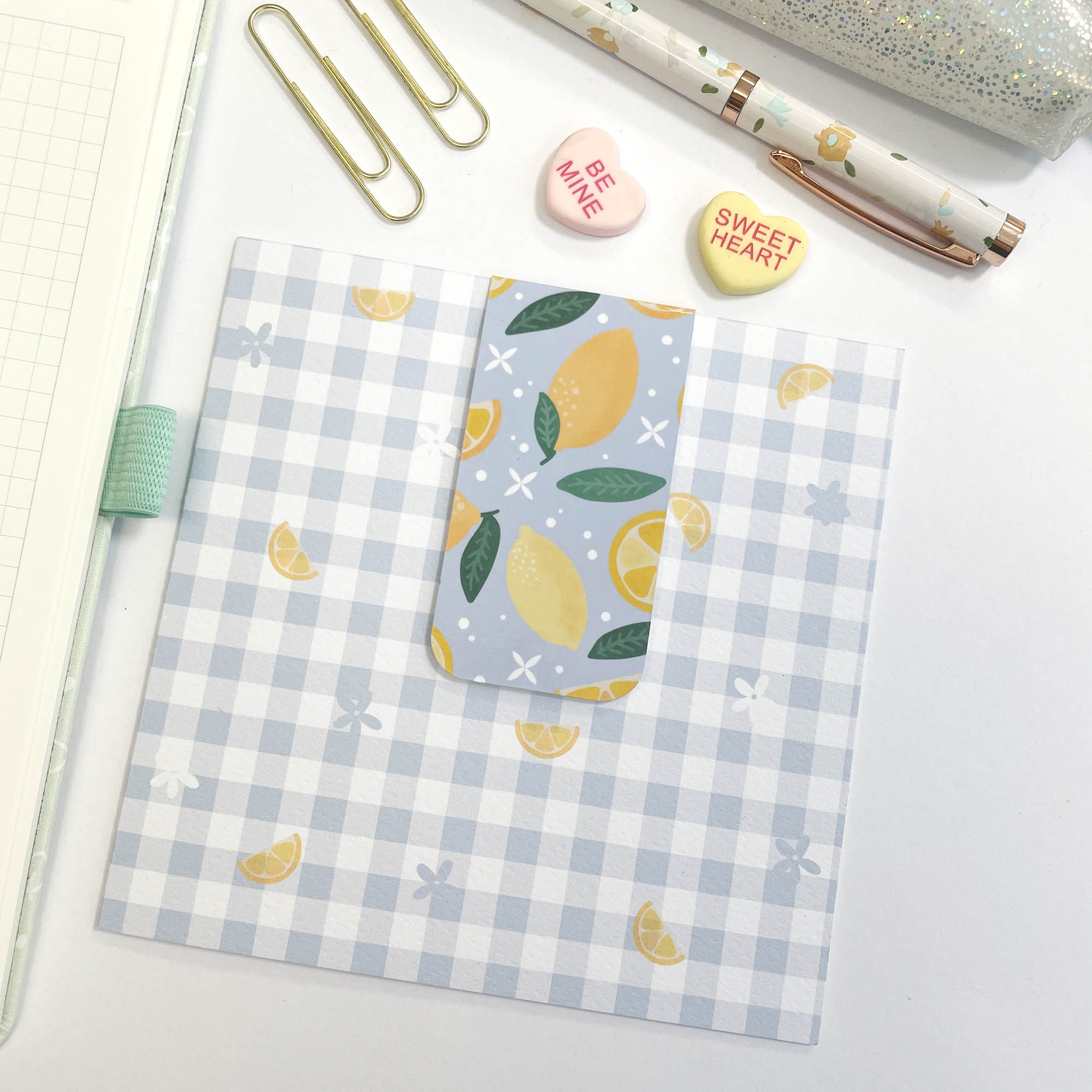 Bookmark Card: Lemons on Blue