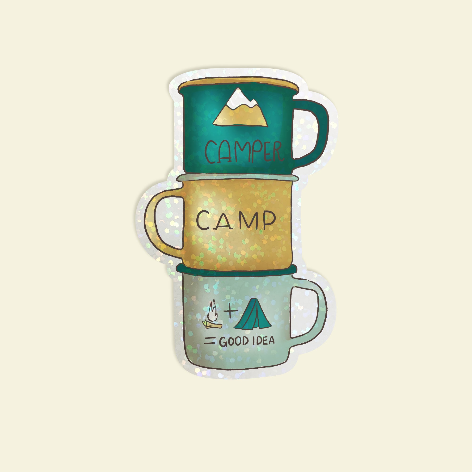 Die Cut Sticker: Camping Mugs