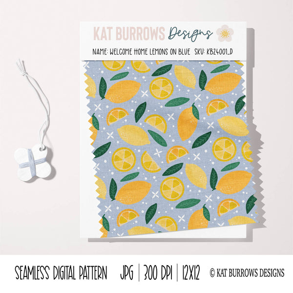 Digital Seamless Pattern: Lemons on Blue