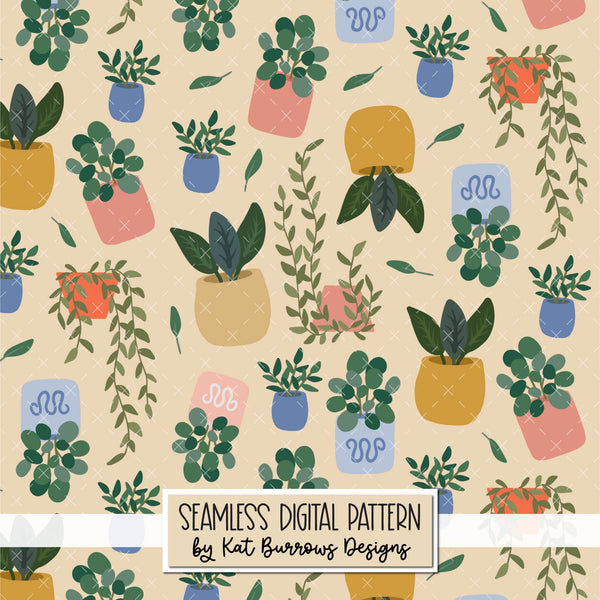 Digital Seamless Pattern: Indoor Plants