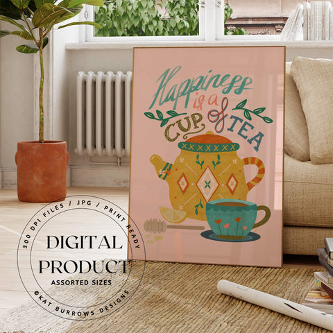 Digital Art Print: Tea Quote on Pink