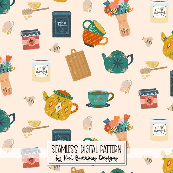 Digital Seamless Pattern: Tea Lover Items