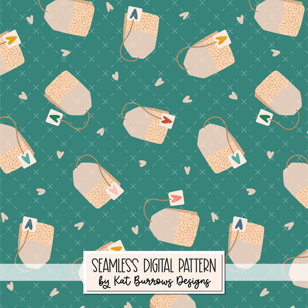 Digital Seamless Pattern: Tea Bags Green