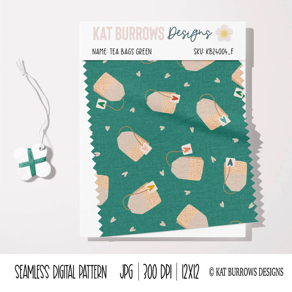 Digital Seamless Pattern: Tea Bags Green