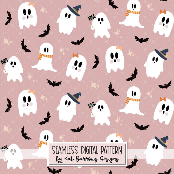 Digital Seamless Pattern: Halloween Ghosts Pink