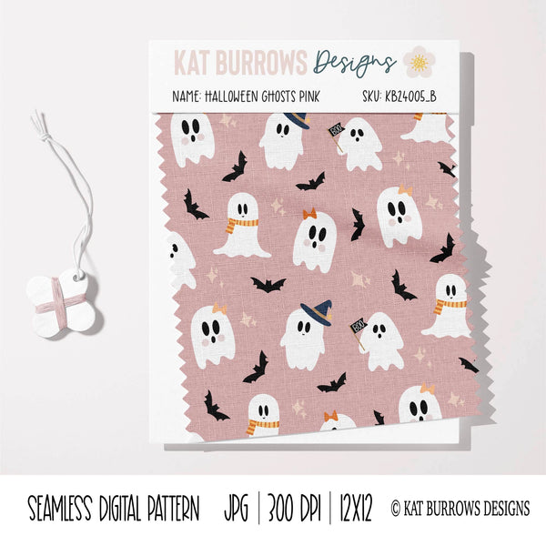 Digital Seamless Pattern: Halloween Ghosts Pink