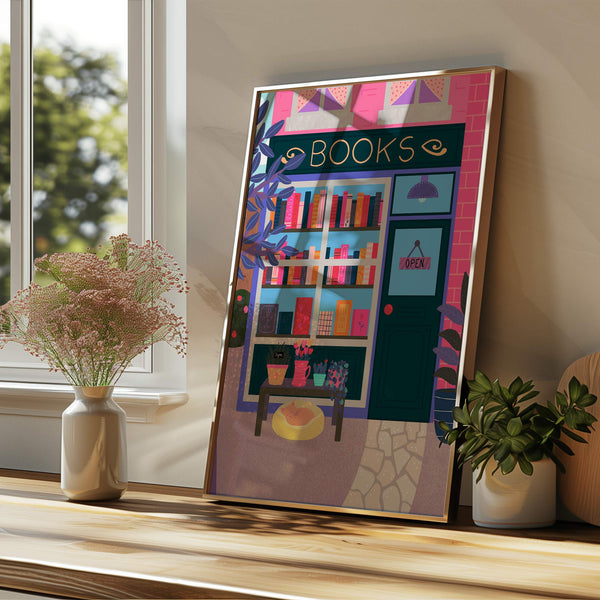 Digital Art Print: Book Store Pink