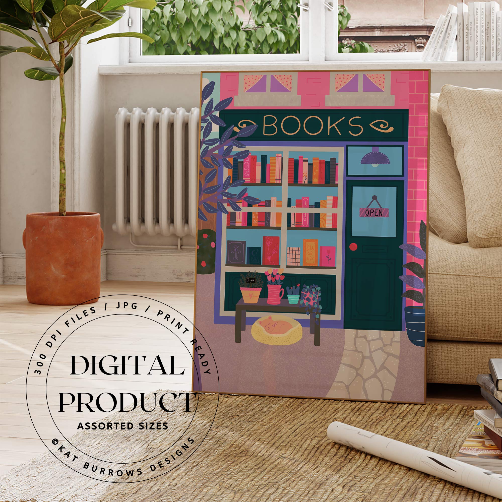 Digital Art Print: Book Store Pink