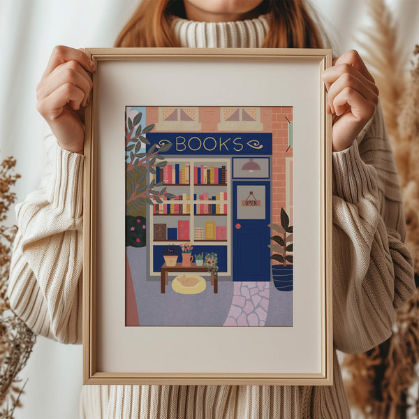 Digital Art Print: Book Store Blue