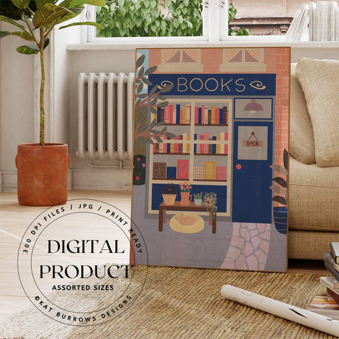 Digital Art Print: Book Store Blue