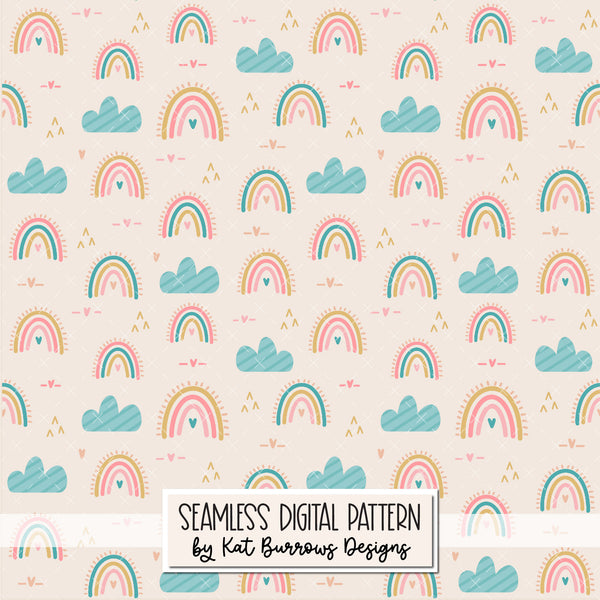 Digital Seamless Pattern: Rainbows on Tan