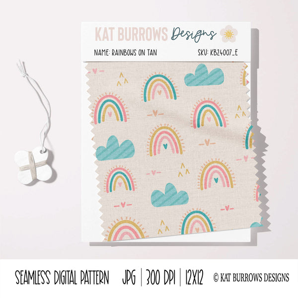 Digital Seamless Pattern: Rainbows on Tan