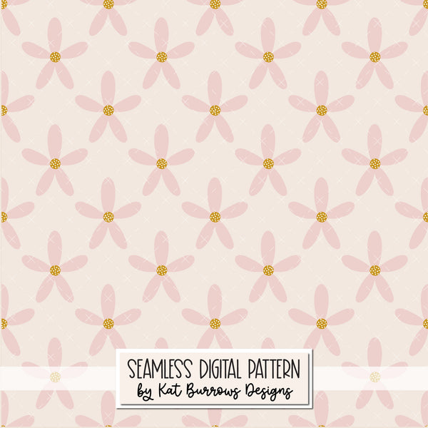 Digital Seamless Pattern: Daisy Pink Mustard