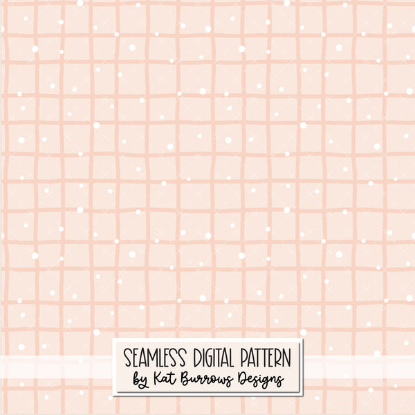 Digital Seamless Pattern: Pink Grid with Dots