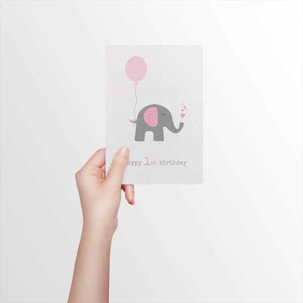 Elephant with Pink Balloon Greeting Card by mumandmehandmadedesigns- An Australian Online Stationery and Card Shop