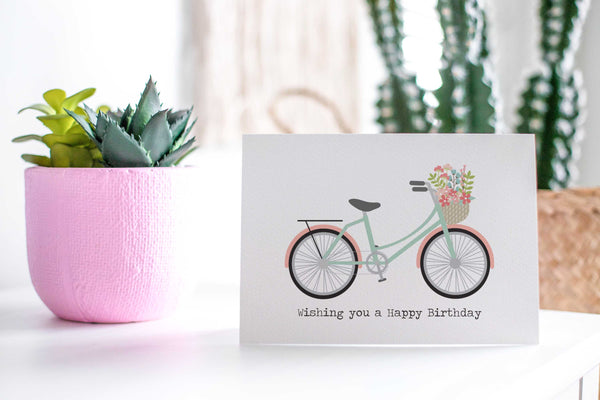 Coral and Mint Bicycle Greeting Card by mumandmehandmadedesigns- An Australian Online Stationery and Card Shop