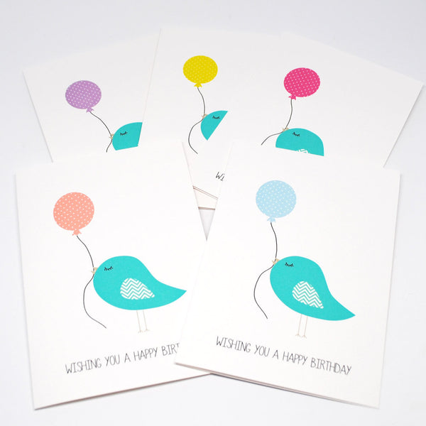 Set of 5 - Birdies Balloons Greeting Cards by mumandmehandmadedesigns- An Australian Online Stationery and Card Shop