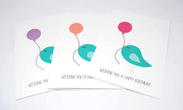 Set of 5 - Birdies Balloons Greeting Cards by mumandmehandmadedesigns- An Australian Online Stationery and Card Shop